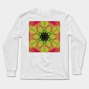 Mosaic Mandala Flower Yellow Green and Pink Long Sleeve T-Shirt